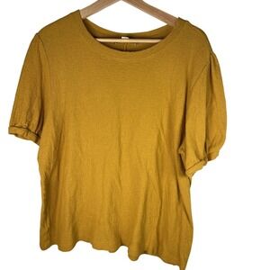 LOFT Plus Mustard Yellow Textured Puff Sleeve Top – Size 16/18 Preowned